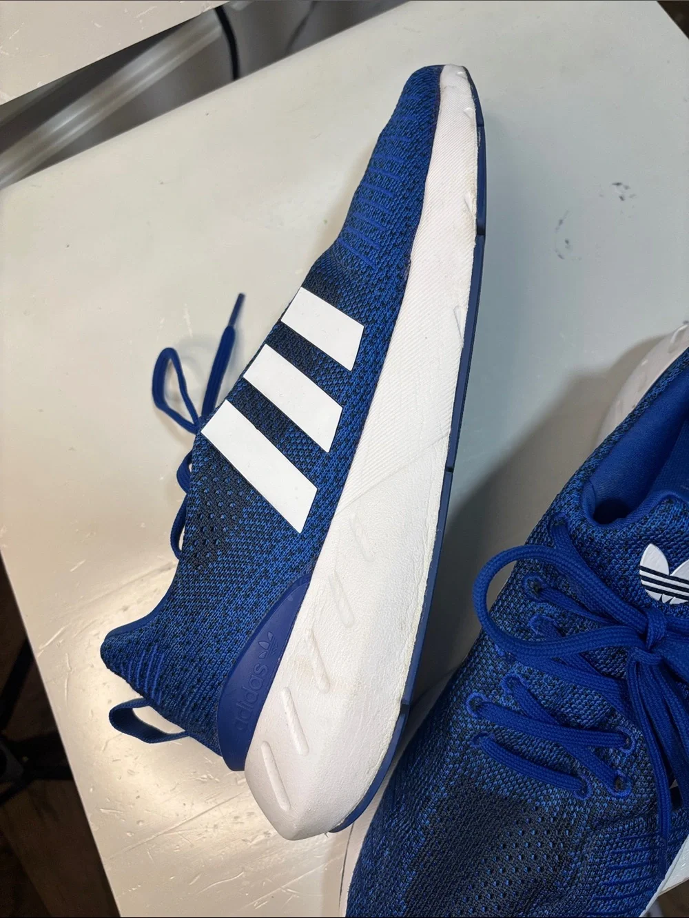 Men adidas Blue Sneakers with White Three Stripes